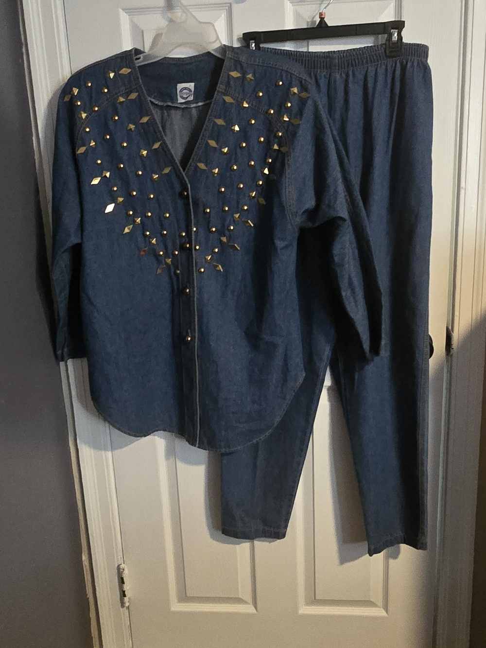 Vintage! Gold-Stud Denim Button Down top and pants set